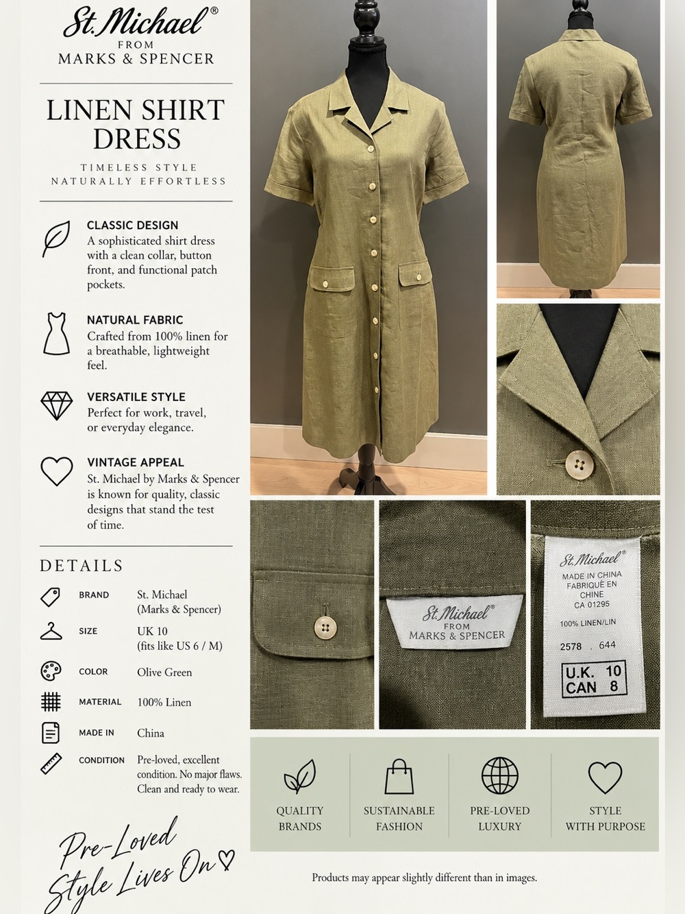 St Micheal by Marks & Spencer, Olive Green Midi Dress